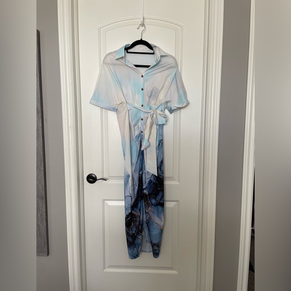 Blue & White Button Up Dress